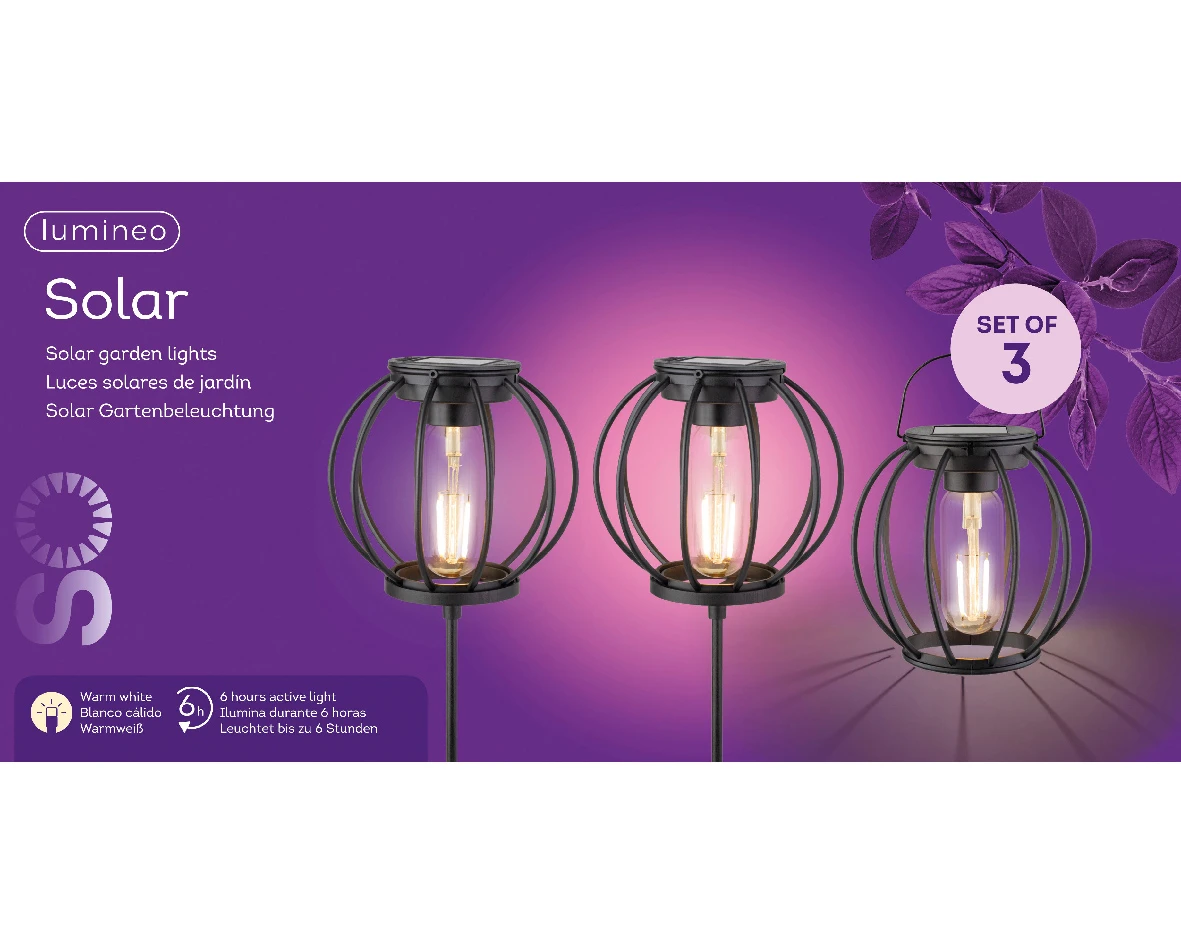 Tuinlampen Set Solar Zwart 3 Stuks 5 Tuinlampen Set Solar Zwart 3 Stuks - Afbeelding 3